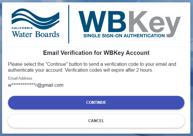 WBKey login - initiate email verification