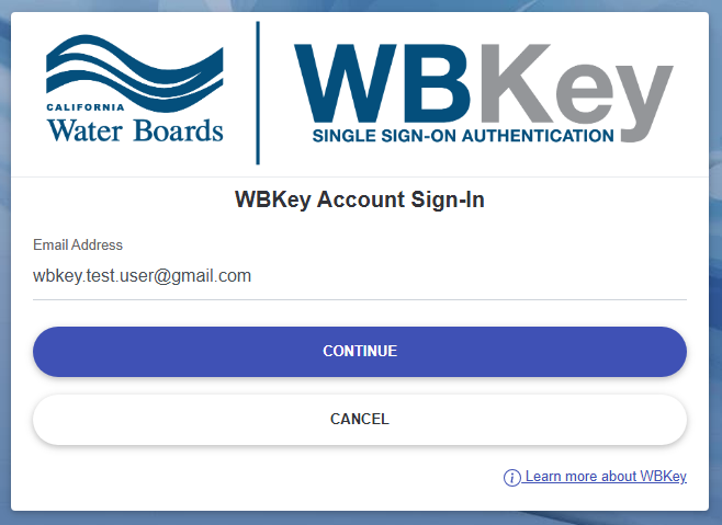 WBKey login - email address entry