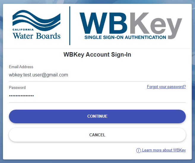 WBKey login - password entry
