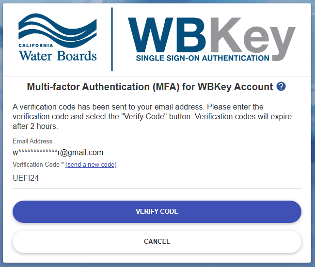 WBKey login - email enter verification code