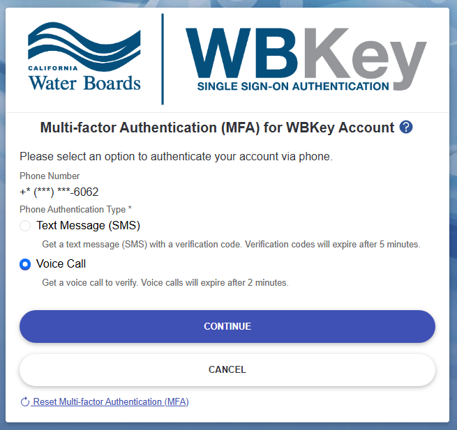 WBKey login - phone voice call selection