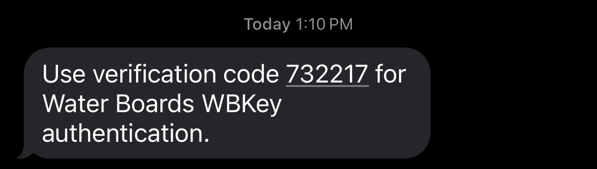 WBKey login - phone text message sample