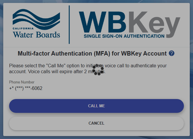 WBKey login - phone voice call on-screen sample