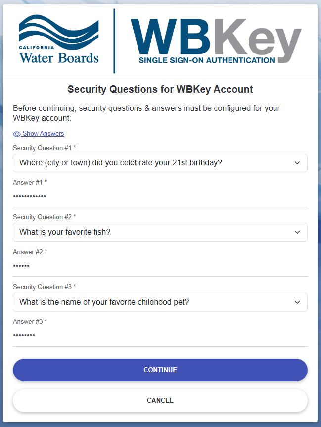 WBKey login - configure security questions and answers